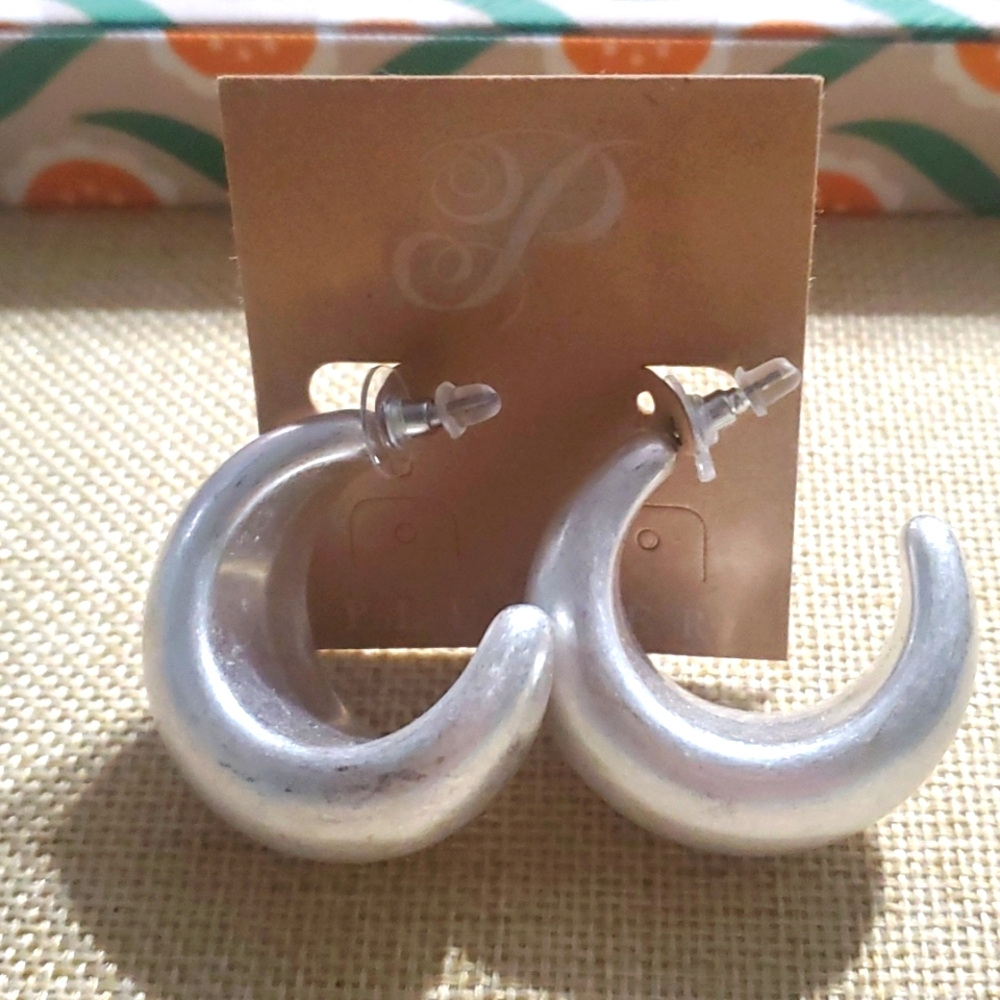 Thick silver hoop earrings